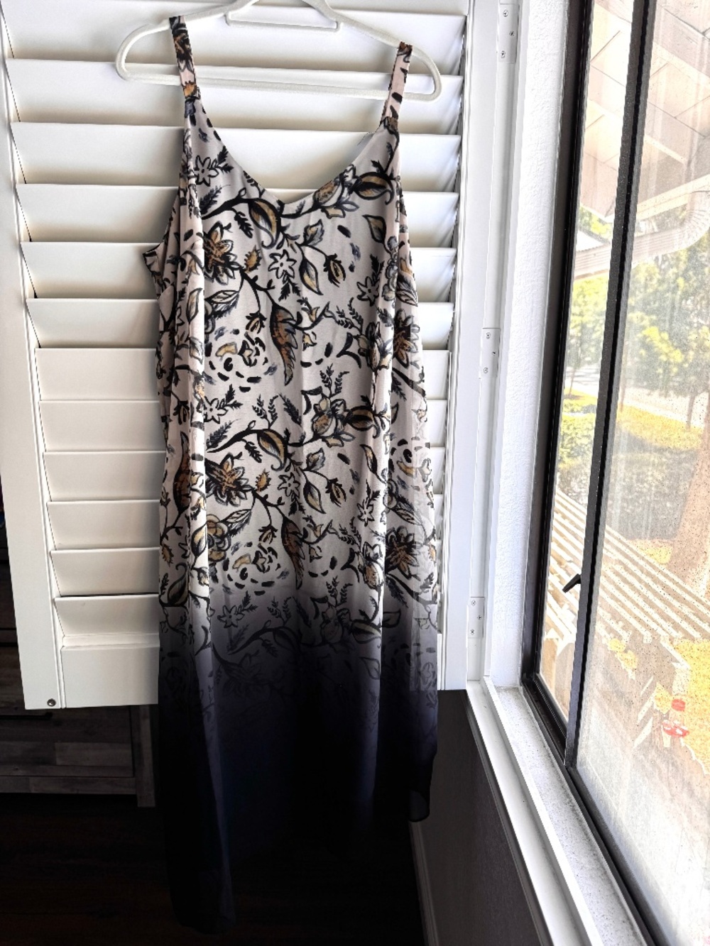 Lane Bryant Cream to Black Floral Ombre Slip Dress with Gold Accents